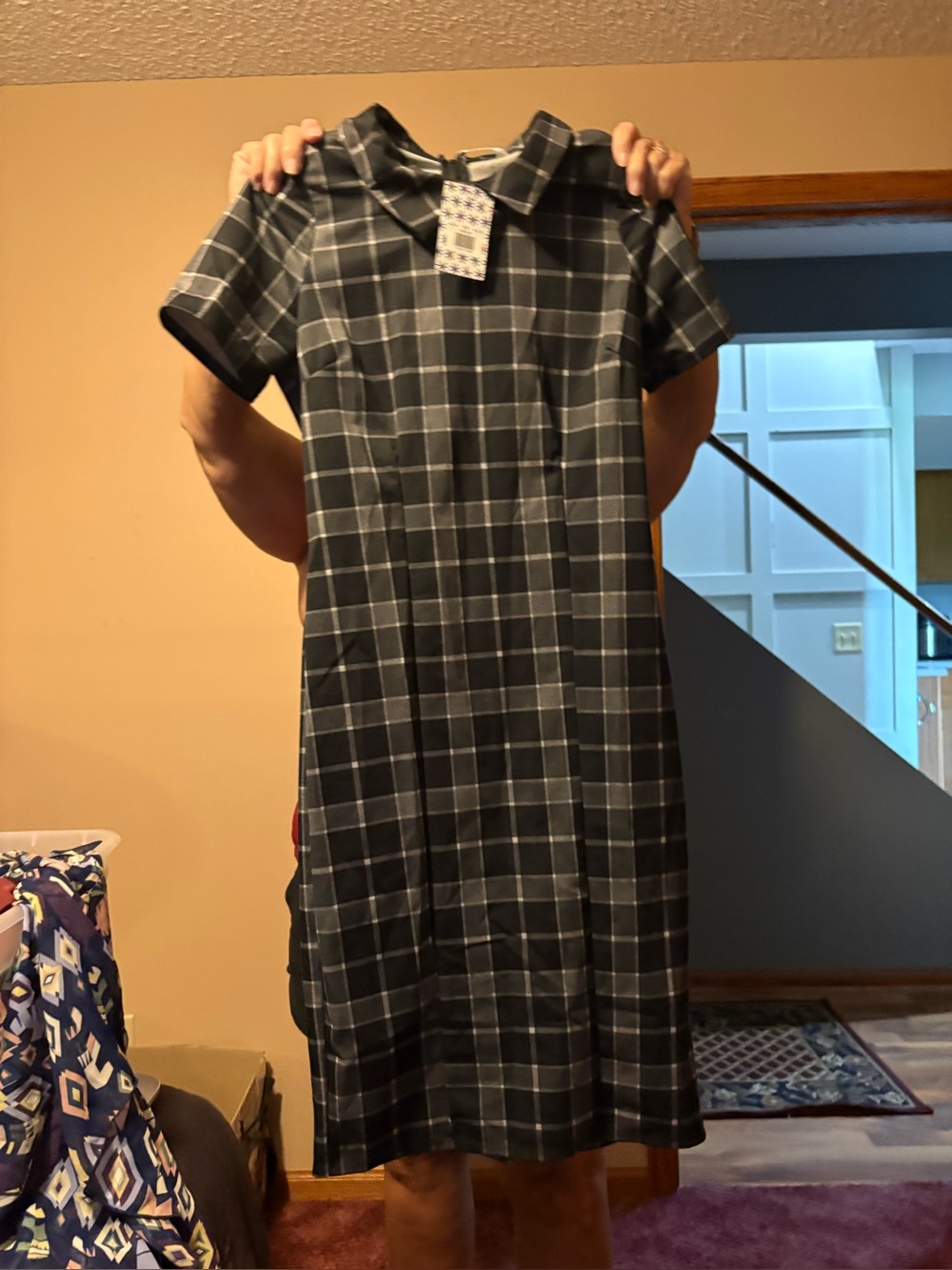 Piphany Black, Gray and White Plaid Peter Pan Collar Dress